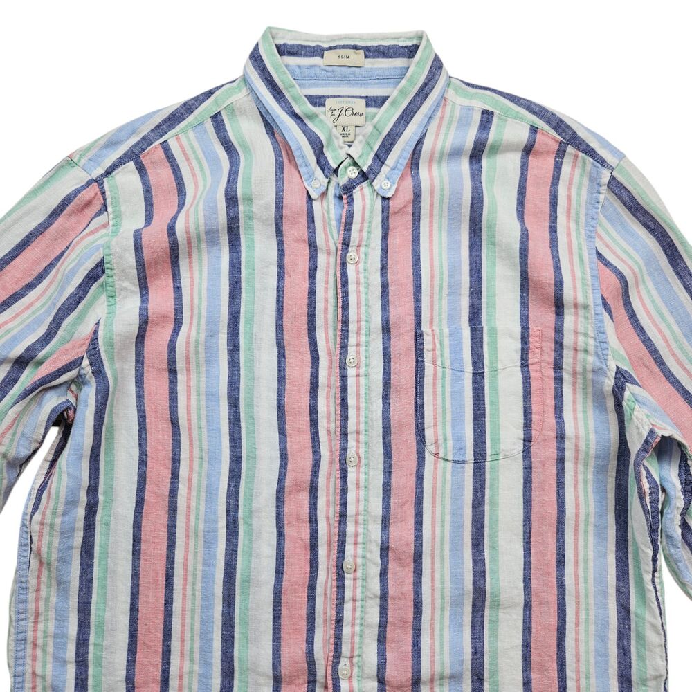 J Crew Slim Shirt Mens XL Striped Baird McNutt 100% Irish Linen Long Sleeve - Picture 2 of 11